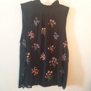 Sundance Black Sleeveless Embroidered Floral Blouse